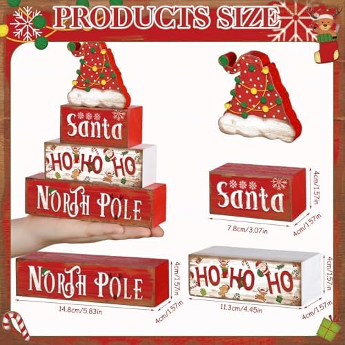Moucuny 4 Pcs Christmas Table Decorations Santa Hat Wooden Block Signs - Image 2