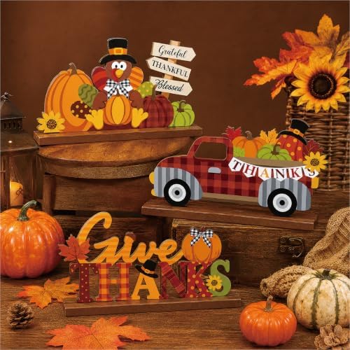 3 Pcs Fall Centerpieces for Tables, Wooden Autumn Fall Decorations for Home - Image 2