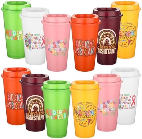 SiliFine 12 Pcs Medical Assistants Gifts Bulk 16 oz MA Tumbler with Lids by SiliFine