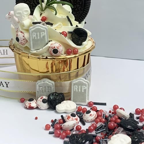 Sentovac Halloween Sprinkle Tombstone Skull Bloody Eyes Bones Red Peals Sprinkles Mix Edible for Cake Decorating Sugar Candy Cookie Cupcake Topper Baking Decorations Halloween Christmas Supplies - Image 7