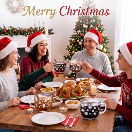 Patelai Glass Christmas Coffee Mugs 14 oz Snowflake Tree, 6 Pcs, Winter - Image 6