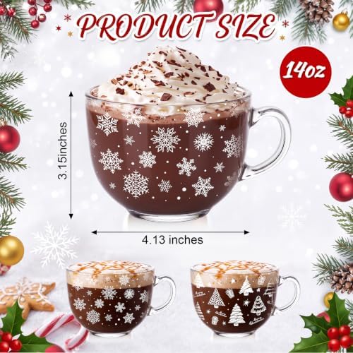 Patelai Glass Christmas Coffee Mugs 14 oz Snowflake Tree, 12 Pcs, Winter - Image 2