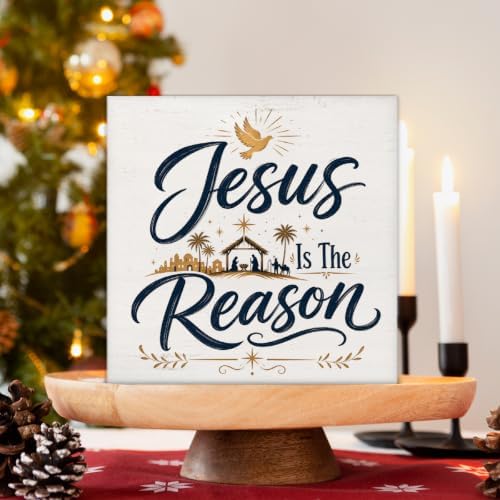 Christian Christmas Decor, Jesus is the Reason Christmas Wooden Sign - Image 3