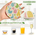 YETTASBIN Easter Bunny Eggs 6 Pcs Drink Coasters with Holder, Cotton Woven Absorbent Heat-Resistant Round Coaster Non-Slip Table Mat for Kitchen Bar Home Decor Housewarming Gift, 3.9 in - Image 3