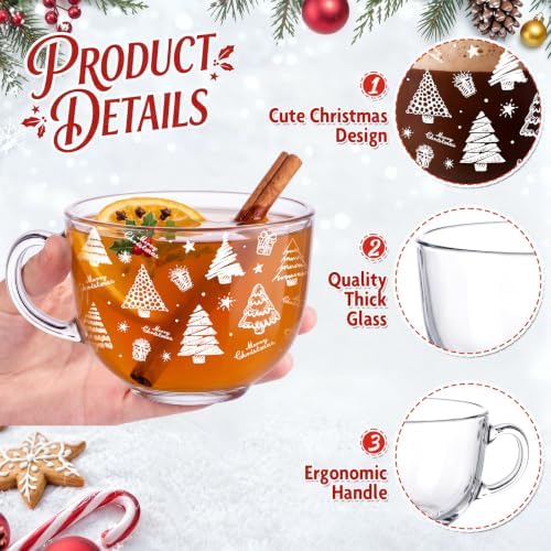 Patelai Glass Christmas Coffee Mugs 14 oz Snowflake Tree, 12 Pcs, Winter - Image 3
