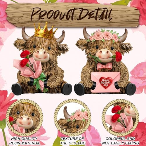 2 Pcs Resin Highland Cow Figurine Decor - Image 4