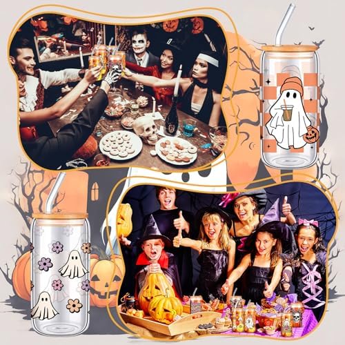SiliFine 6 Pcs Halloween Glass Cups, 16 oz with Lids and Straws - Image 5