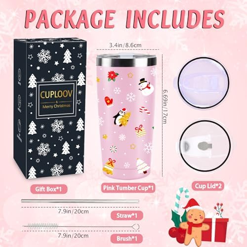 Christmas Gifts for Women 2025, 20 oz Pink Stainless Steel Christmas Coffee Tumblers with Lid and Straw, Insulated Coffee Travel Mug, Best Xmas Themed Gifts for Women Men Girls Teachers Coworkers - Image 4
