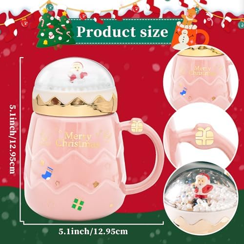 17.6 oz Christmas Mug with Winter Snow Globes Lid Decorations, Large Cute Festive Ceramic Coffee Cup, Winter Xmas Holiday Birthday Tabletop Drinkware Teacup Gifts for Adults Kids Men Women - Image 2