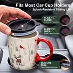 Topadorn Christmas Ceramic Travel Mug with Lid, 17 oz, Cardinal and Deer - Image 2