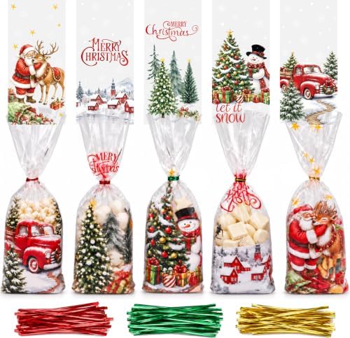 CCINEE 200PCS Christmas Cellophane Treat Bags for Holiday Party Favors by CCINEE