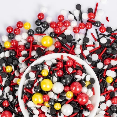 Edible Black White Red Yellow Pearls Jimmies Round Confetti Sprinkles,130g by Sugarzy