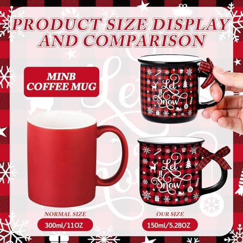 6 Pcs Christmas Mini Coffee Mugs Gifts with Plaid Ribbons Red Black Plaid Xmas Tree Truck 5 oz Christmas Ceramic Cups for Tiered Tray Decor Holiday Party Bar Kitchen Decorations - Image 4
