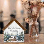 Rustic Christmas Decor, Bless This Hizzle Fo' Shizzle House Shaped Sign - Image 5