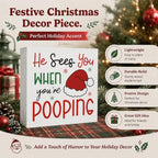 Christmas Bathroom Decor, Funny Santa Hat Christmas Decor Wooden Box Sign - Image 2