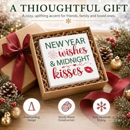 New Year Wishes and Midnight Kisses Wood Box Sign, New Year's Eve Decor - Image 6