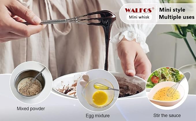 Walfos Mini Whisk, Non-Rust 304 Stainless Steel, 6+8 Inch, Heat Resistant 450 - Image 6