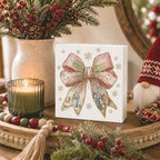 Pink Christmas Decor, Christian Christmas Decorations Indoor, Glitter Bow Nativity Scene Snowflake Sign Gift for Women Friends, Rustic Wooden Box Sign for Home Office Bedroom Desk Decor 5x5 Inches - Image 3