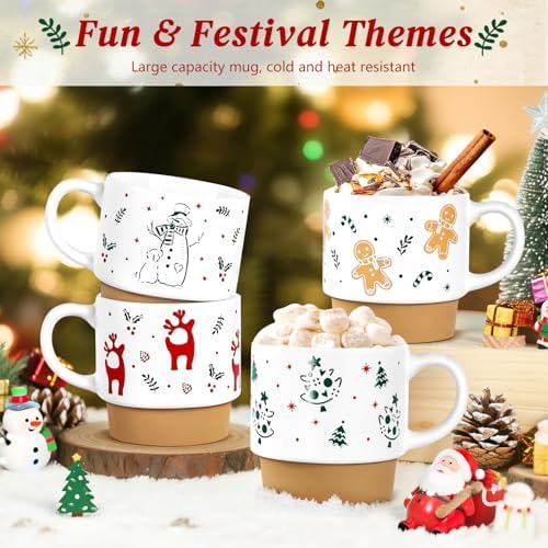 QIKSION 16oz Christmas Mugs, Large Coffee Mugs Set of 4, Holiday Hot Chocolate Ceramic Mug Gift Set for Family, Friends and Colleagues - Image 4