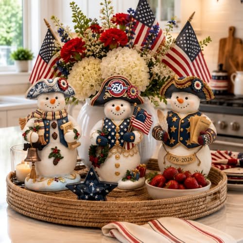 Suzile 3 Pcs 250th Anniversary 1776 Wooden Snowman Decor for Veterans Day - Image 6