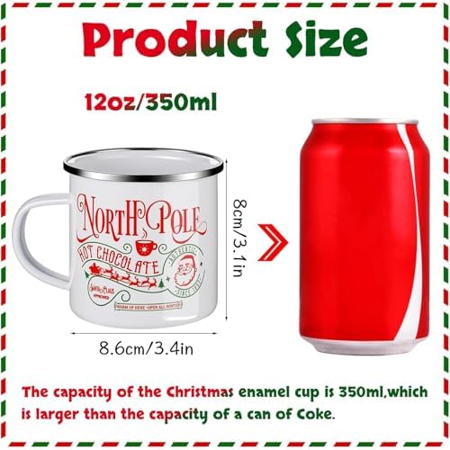 Christmas Enamel Mug Set of 4, 12 oz North Pole Hot Chocolate Mug Christmas Coffee Mugs Funny Novelty Holiday Mugs Stocking Stuffer Gift for Kids Women Friends Coworkers Family - Image 2