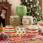 Jinei 6 Pcs Christmas Mug Set Christmas Ball Coffee Mug, Green,Red, Cute - Image 3