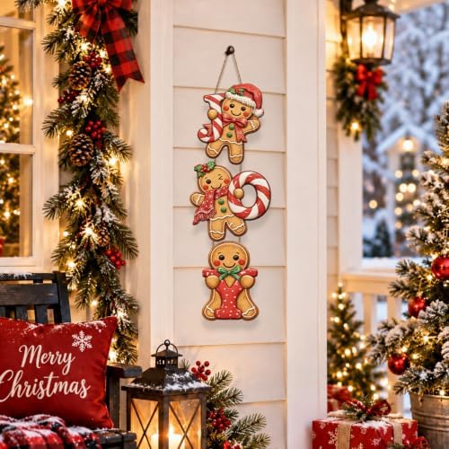 Gingerbread Christmas Decorations Joy Hanging Wooden Sign - Image 4