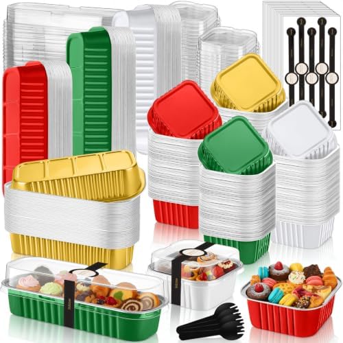 LemonRoad Mini Loaf Pan with Lids and Spoons, Christmas Colors, 120 Sets by Unknown