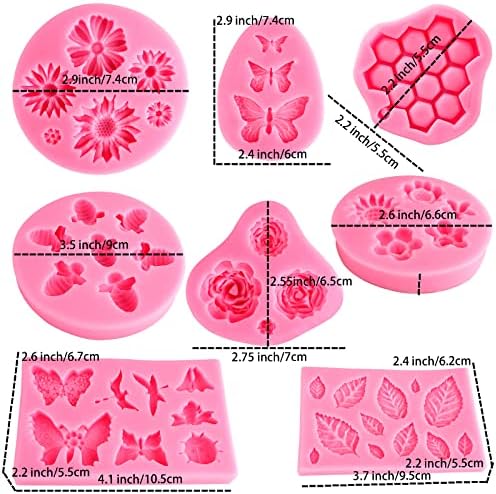 Silicone Mold Flower 8pcs Chocolate Fondant Polymer Clay Candy Gummy Mold,Rose Leaf Butterfly Bee Honey Shaped Silicone Molds for DIY Cake Cupcake Decor Craft - Image 2