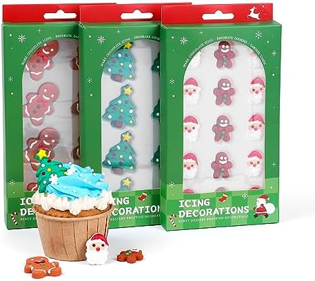 Edible Christmas Cookie Decorations, Edible Gingerbread Men, Christmas Tree, Santa Claus Icing Decorations, Gingerbread House Decorations, Perfect for Cupcakes, Cake, Cookies, and Ice Cream Topping by Milovin