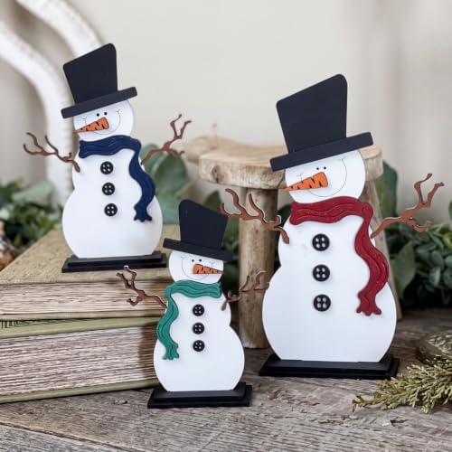 Suzile 3 Pcs Christmas Snowman Decorations, Wooden Tabletop Winter Decor - Image 2