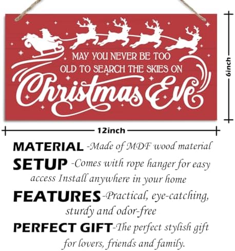 May You Never be too Old to Search the Skies on Christmas Eve Sign, Christmas Hanging Wood Sign, Winter Decorative Wall Signs, Rustic Winter Wooden Door Signs, Farmhouse Outdoor Wood Xmas Decor - Image 2