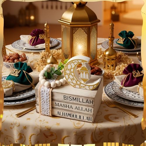 4 Pcs Table Decorations Tiered Tray Decorations Mini Wooden Books Signs for Office Shelf Classroom Tabletop Bookshelf(Ramadan) - Image 5