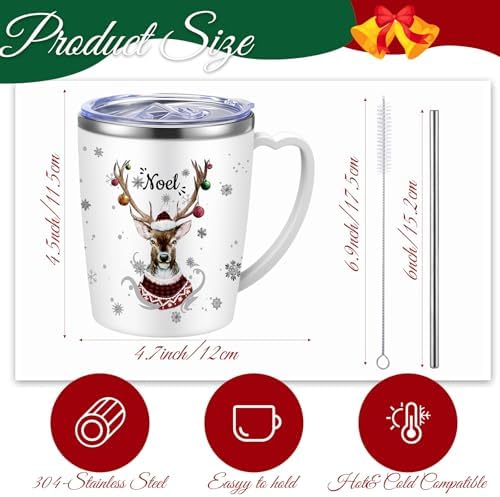 Didaey 6 Pcs Christmas Coffee Mugs Cups 11 oz Christmas Stainless Steel Tumbler Vacuum Insulated Coffee Cups with Handle Lid Straw Wine Mug for Winter Xmas Gift Holiday Party Supplies(Buffalo Plaid) - Image 2