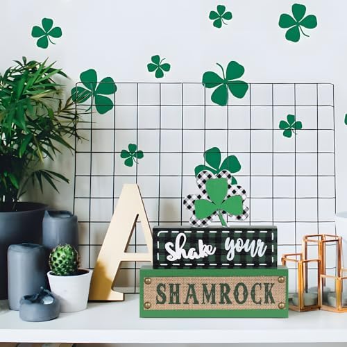 St Patricks Day Decorations, MEETYAMOR 3-Layered Shamrock Wood Block St Patricks Day Decor, Shamrock Ornaments Shake Your SHAMROCK Sign Saint Patricks Day Decorations for the Home, Table, Mantel - Image 3