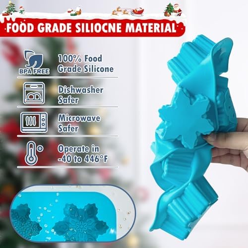 HKNMTT Snowflake Christmas Silicone Mold 12 Cavity 6 Shapes for Holiday Soap Chocolate Cocoa Bomb Ice Candy Oreo Covered Jello Xmas Winter Wax, Oven Safe Baking Frozen Moulds DIY Candle Craft Set - Image 4
