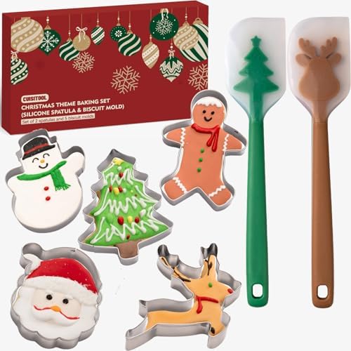 Christmas Cookie Cutters Set, 7-Piece Stainless Steel Baking Kit by CUISITOOL