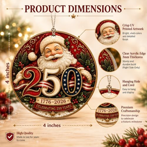 Christmas Decorations - Christmas Ornaments - 250 Anniversary USA Merchandise - Christmas Ornament 2026 – Christmas Decoration for Home, Stocking Stuffers - Gifts for Family Mom Dad Friends Coworker - Image 3
