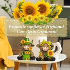 2 Pcs Resin Highland Cow Figurine Decor, Brigh Sunflower Style - Image 2