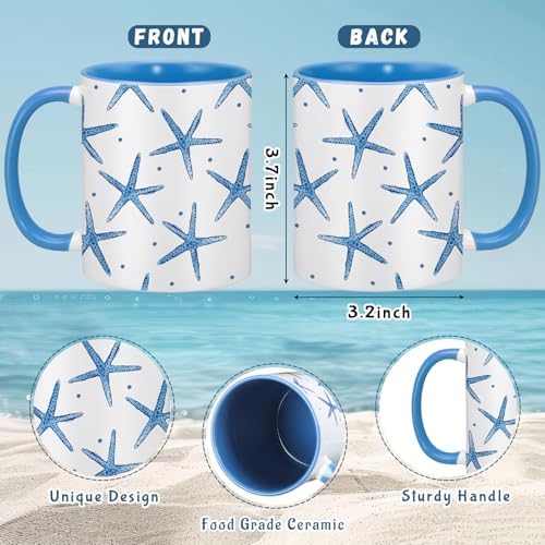 Didaey 6 Pcs Coastal Coffee Mugs, Blue Starfish Ceramic 12 oz Summer - Image 3