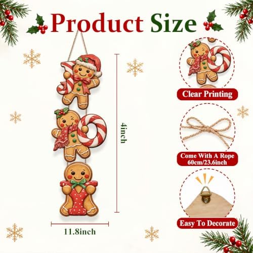 Gingerbread Christmas Decorations Joy Hanging Wooden Sign - Image 3