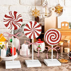 3 Pieces Christmas Table Decorations Wood Candy Set, Red Christmas Tiered Tray Decor,Rustic Candy Table Decorations for Home Tables(Cute) - Image 2