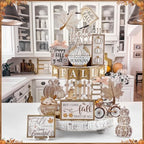 Shellwei 20 Pcs Thanksgiving Tiered Tray Decor Set, Neutral Autumn Sign - Image 5