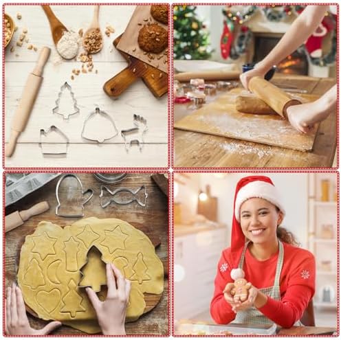 Tioncy 24 Set Christmas Baking Gifts Mini Wood Rolling Pin & Cookie Cutters - Image 7