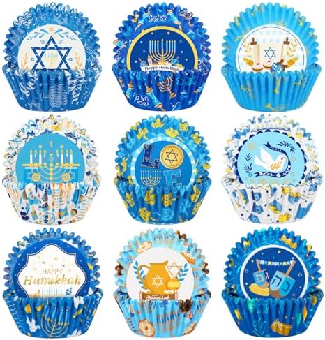 SANNIX 450pcs Hanukkah Cupcake Liners, 9 Designs, Chanukkah Dreidel Menorah by SANNIX