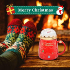 17.6 oz Christmas Mug with Winter Snow Globes Lid Decorations, Large Cute Festive Ceramic Coffee Cup, Winter Xmas Birthday Tabletop Drinkware Teacup Gifts for Adults Kids Men Women (Red) - Image 4