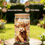 Highland Cow Gifts Women 16oz Drinking Glass Cups with Lid Straws - Image 3
