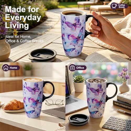Topadorn 17oz Ceramic Travel Mug with Lid, Watercolor Butterfly Coffee Mug - Image 3