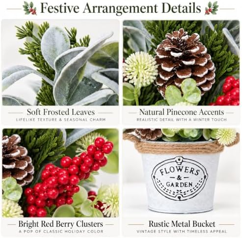 Christmas Table Decor with Metal Pot, Winter Xmas Centerpieces for Tables - Image 3