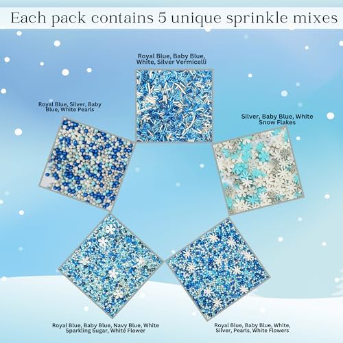 Confect Christmas Sprinkles | Sky Blue & White Mix | Edible Pearl, Flower & Vermicelli Sprinkles | Winter Holiday Cake & Cupcake Decorations- 5 Oz - Image 2